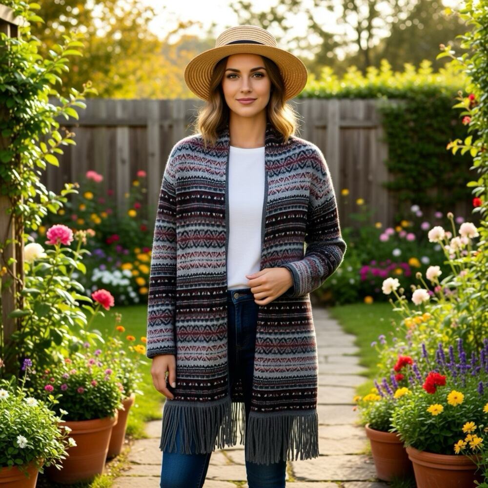 Ruff Hewn Fair Isle Knit Cardigan Sweater Women SP Multicolored Fridge Western